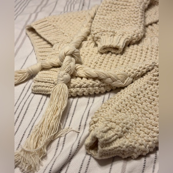 Anthropologie Chunky Knit Cardigan Coxy Natural ONE SIZE Ivory Belted - Picture 9 of 14